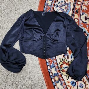 Elegant Black Satin Women's Top